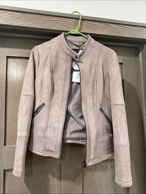 Mauve Suede Zip-Front Moto Blazer